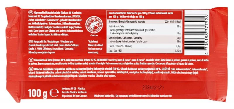 Jeden Tag Schokolade Alpenvollmilch-Haselnuss 2 Jeden Tag Schokolade Alpenvollmilch-Haselnuss – Bild 2